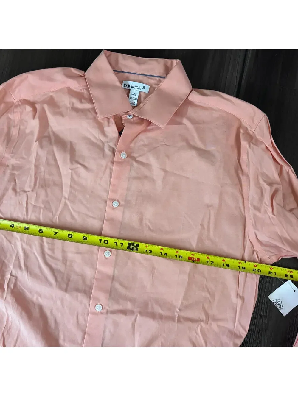 Bar III Men's Button Down Shirt Size Medium Coral Long Sleeve Slim Fit Stretch